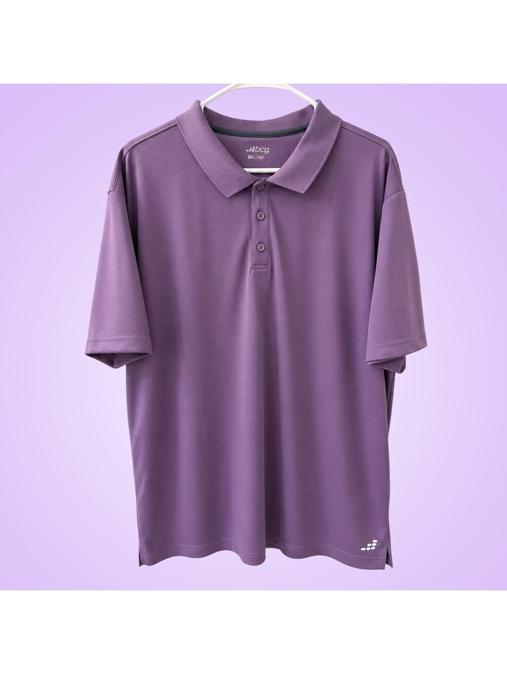 BCG Men's 2XL Purple Performance Golf Polo Shirt Short Sleeve